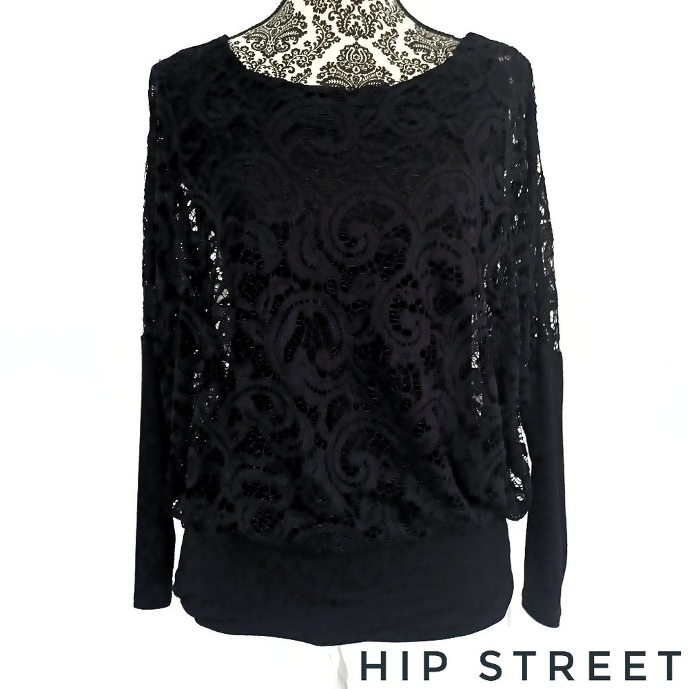JOSEPH A Tank Top Stretch Lace Over Wide Ribbing Sweatshirt Style Top M